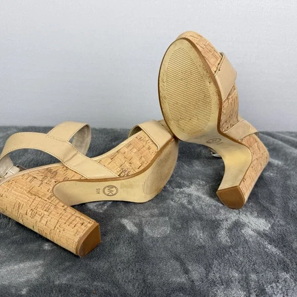 MICHAEL KORS IVANA SANDAL NUDE WOMEN PLATFORM OPEN TOE CORK HEELS SHOES SZ 9.5 M - Picture 5 of 8